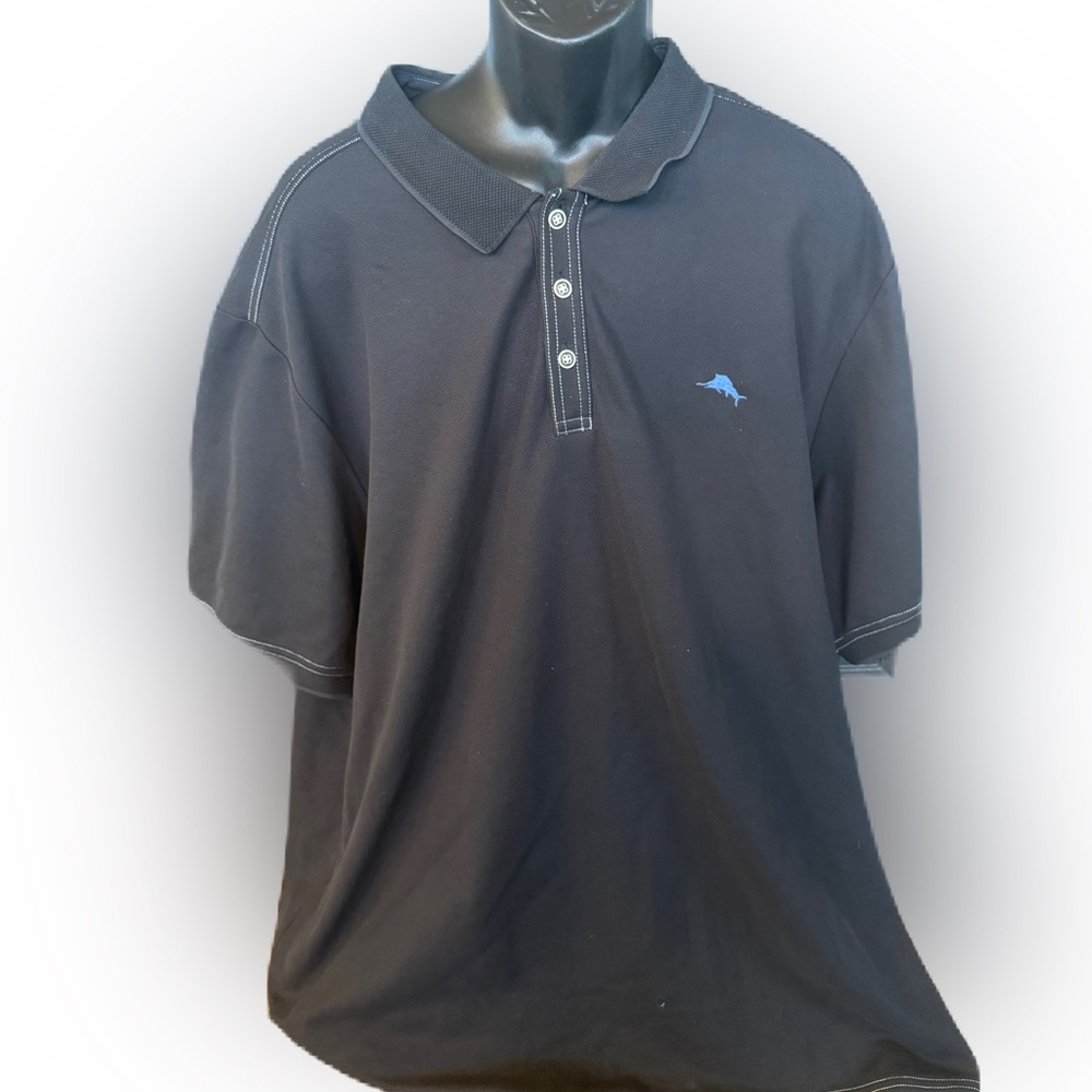 Tommy Bahama Men’s Islandzone Supima Polo Shirt Black White Stitching. 3XL